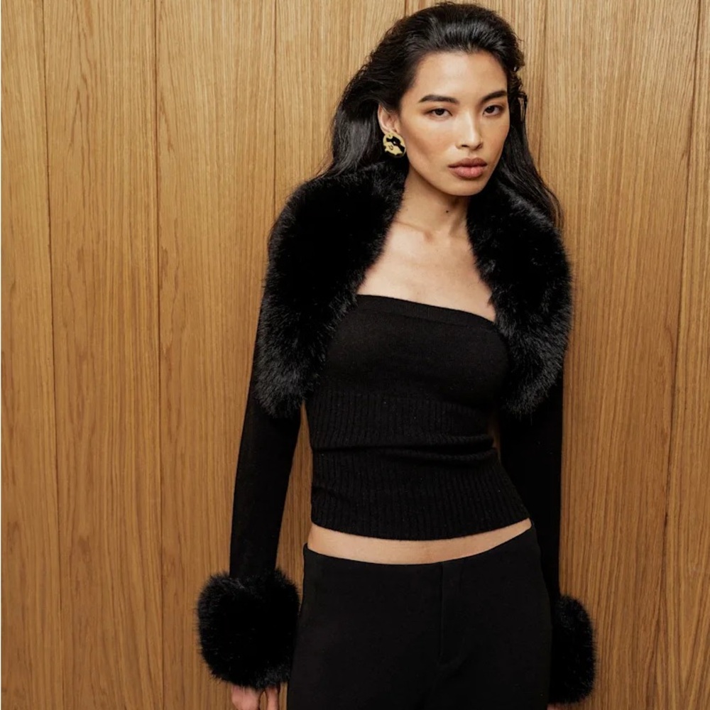 Reformation Black Clarissa Cashmere Faux Fur Bolero Set Size XS NWT